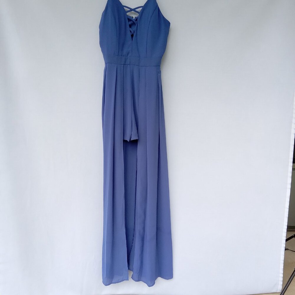 SHE + SKY Romper Dress Evening Cocktail Party Cruise Shorts Draping Blue Size M